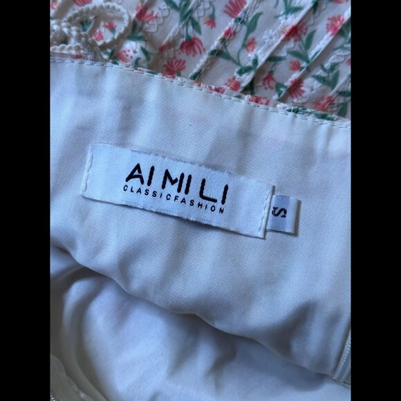 Ai Mi Li Dress Small A Line Minimalist Floral Holiday Prom Dress Spaghetti Strap - Picture 5 of 5
